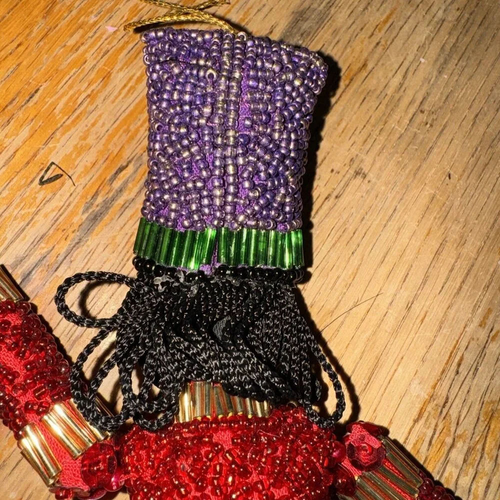 Vintage Nutcracker Cloth Face & Beaded Soldier Ornament 8”‎